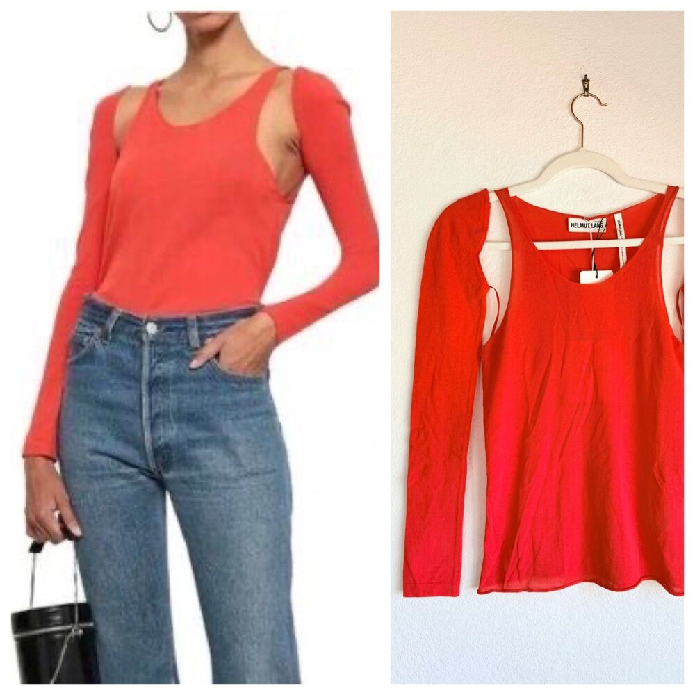 Helmut Lang Re-Edition Detached Long Sleeve Cotton Knit Tank Top Orange NWT XS